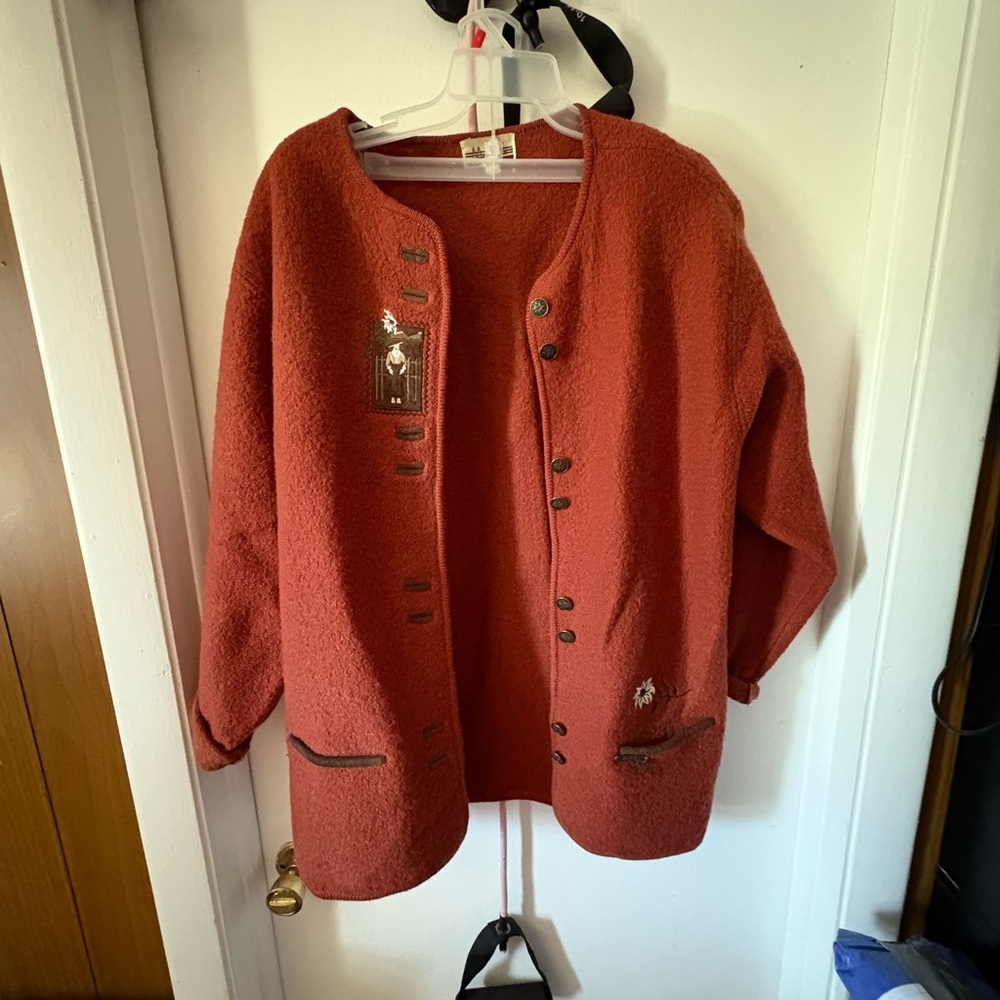 mat. Rust Teddy Jacket with Button Accents